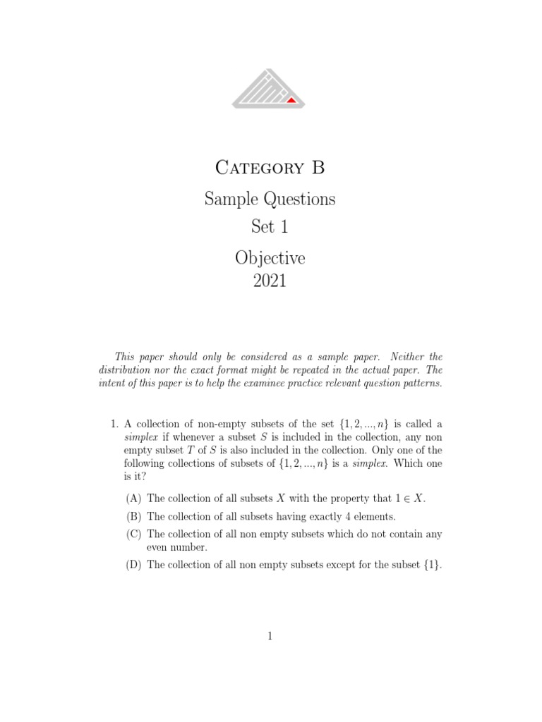 Category B Sample Questions 2021 | PDF | Empty Set | Triangle