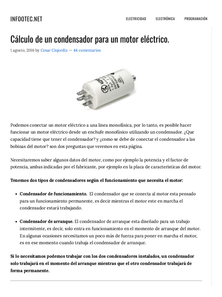 de Un Condensador Un Motor Eléctrico. | PDF electrica | Condensador