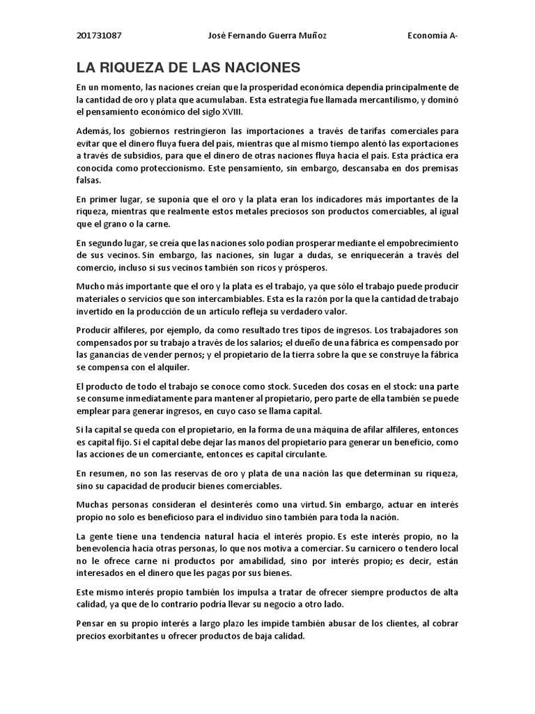 La riqueza de las naciones y el libre comercio | PDF | La riqueza de ...