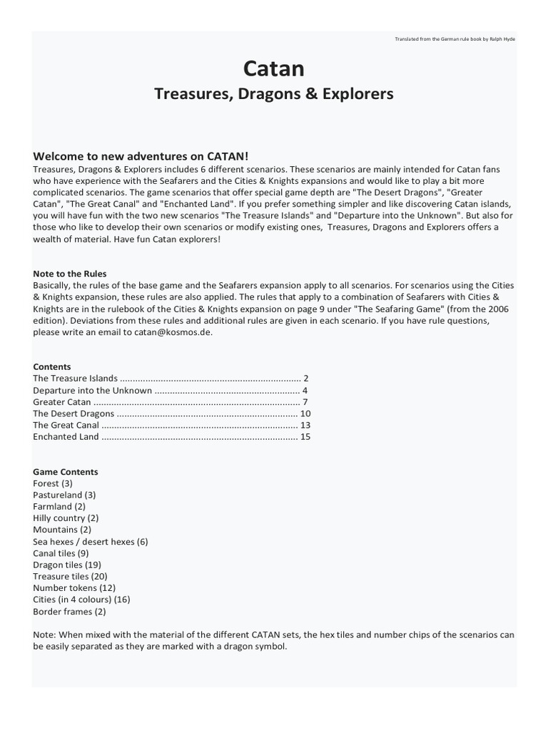 Catan - Treasures Dragons & Explorers English Rules | PDF | Leisure ...
