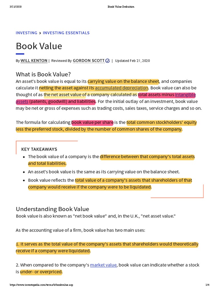 Book Value: Definition, Meaning, Formula, and Examples
