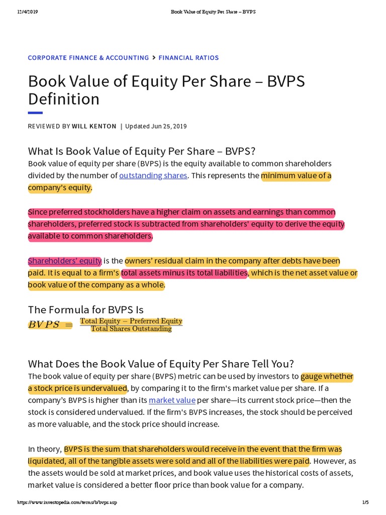 Understanding Book Value of Equity Per Share (BVPS) A Key Financial