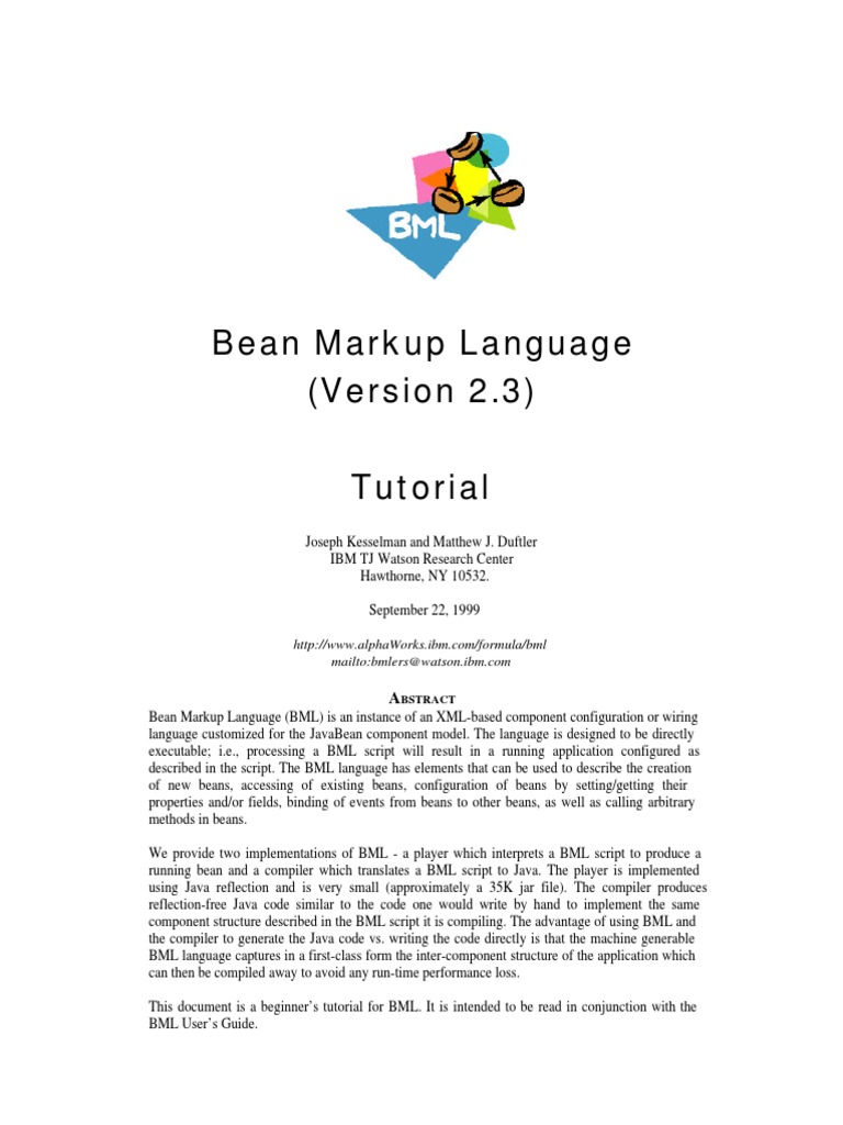 Bean Markup Language (Version 2.3) Tutorial: Bstract | PDF | Java ...