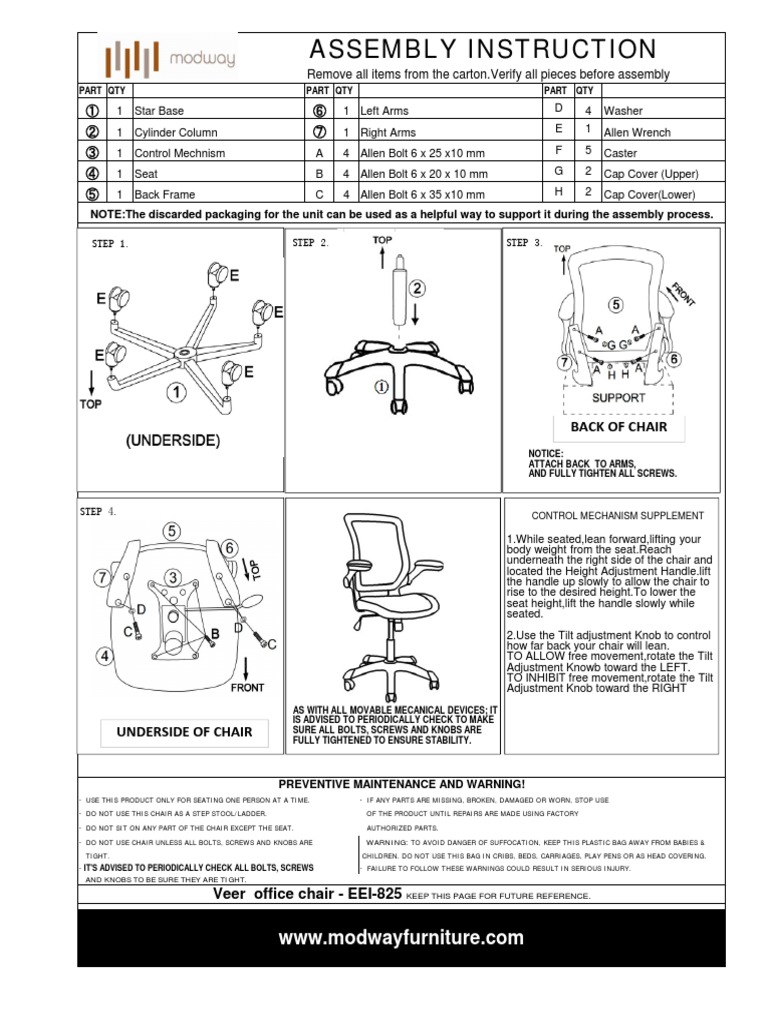 Assembly Instruction Back of Chair PDF Chair Screw