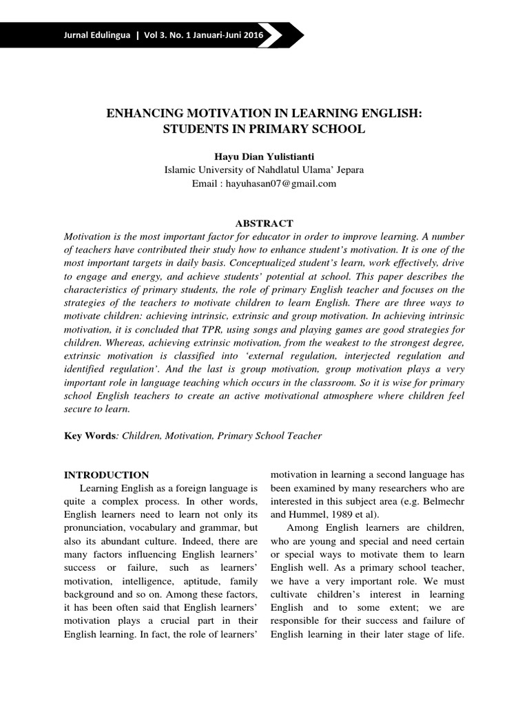 Enhancing Motivation in Primary English Learning | PDF | Motivation ...