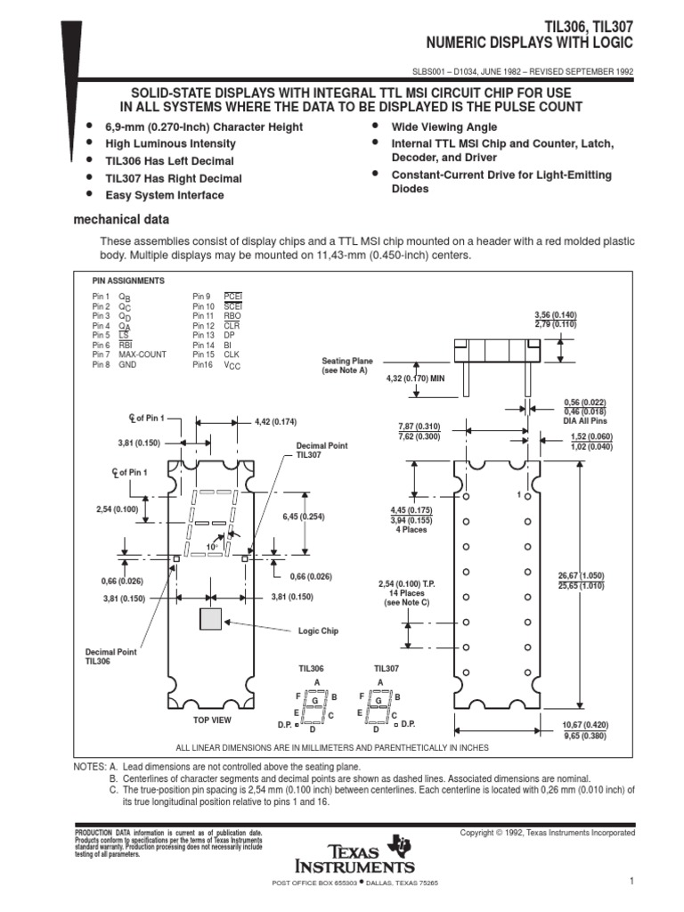 TIL306, TIL307 Numeric Displays With Logic | PDF