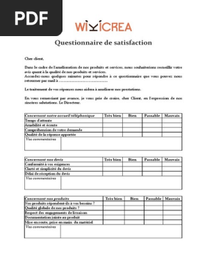 Modele Exemple Questionnaire Satisfaction Word Pdf