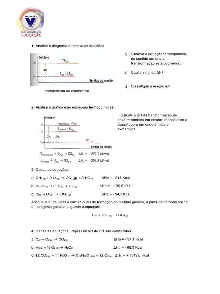 Exercicios - Termoquímica - Parte II | PDF | Entalpia | Combustão