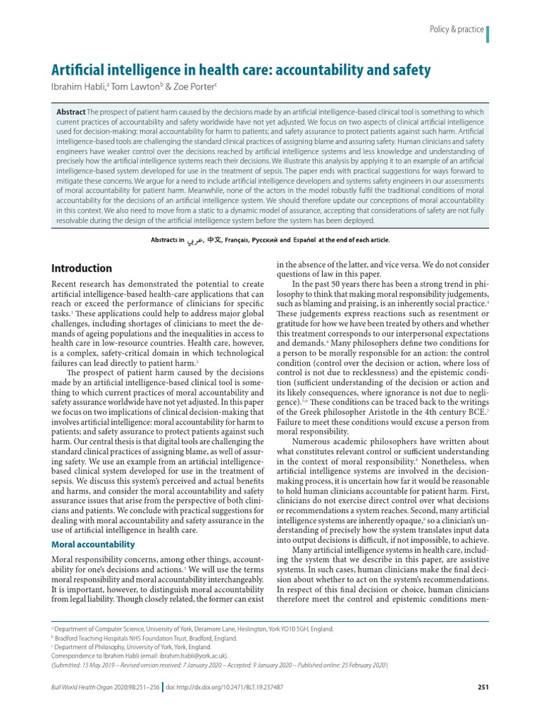 AI in Healthcare: Accountability & Safety | PDF | Artificial ...
