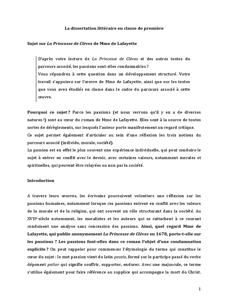 Page De Garde Cahier D hida Dissertation Sur Les Passions Dans LPC | PDF | Romans | Gilbert du Motier  de La Fayette