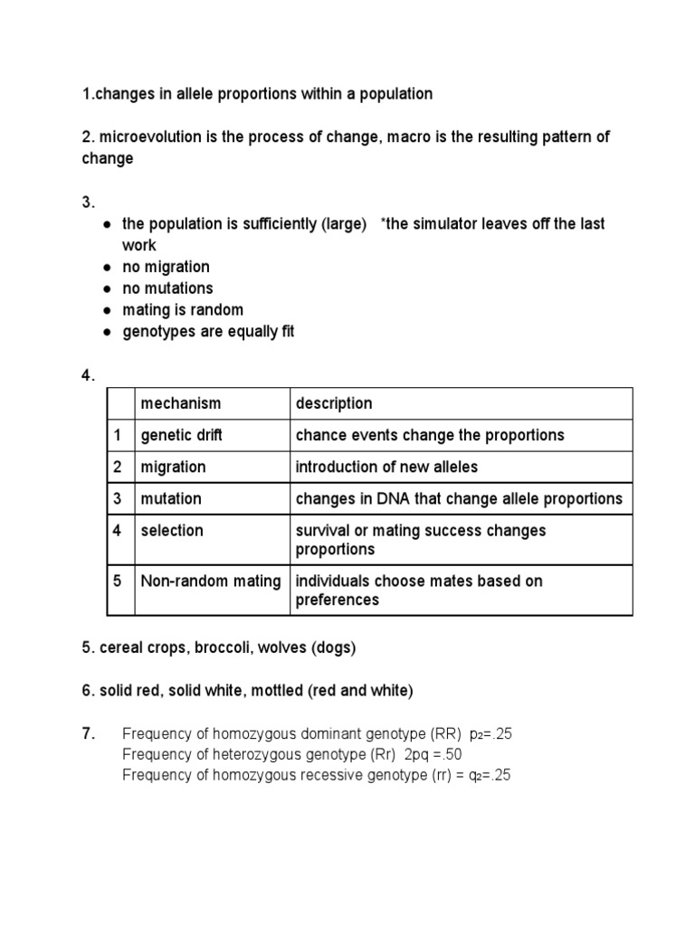 Hardy Weinberg Lab Answer Key PDF Zygosity Genotype