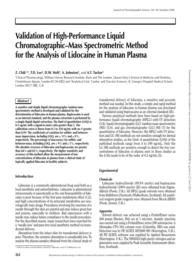 Validation of high-performance liquid chromatographic-mass
