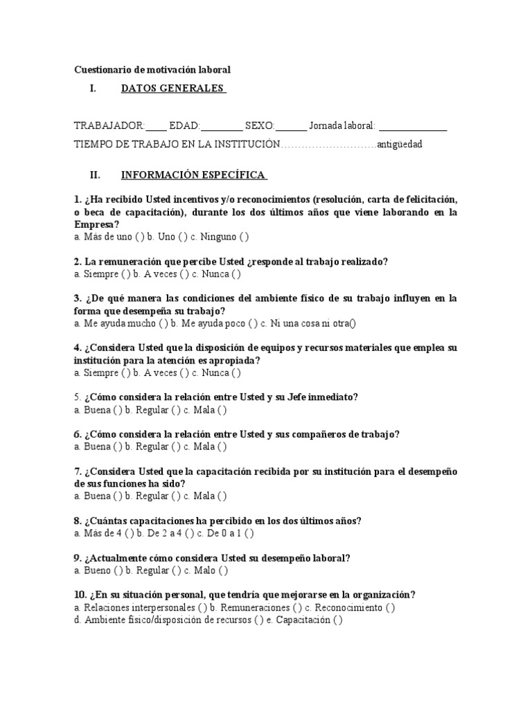 Cuestionario de motivación laboral