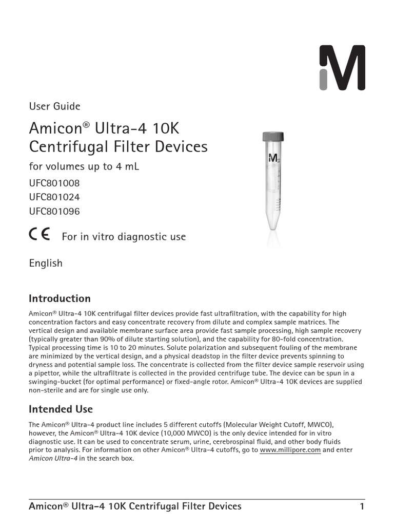 Amicon Ultra4 10K Centrifugal Filter Devices User Guide Download