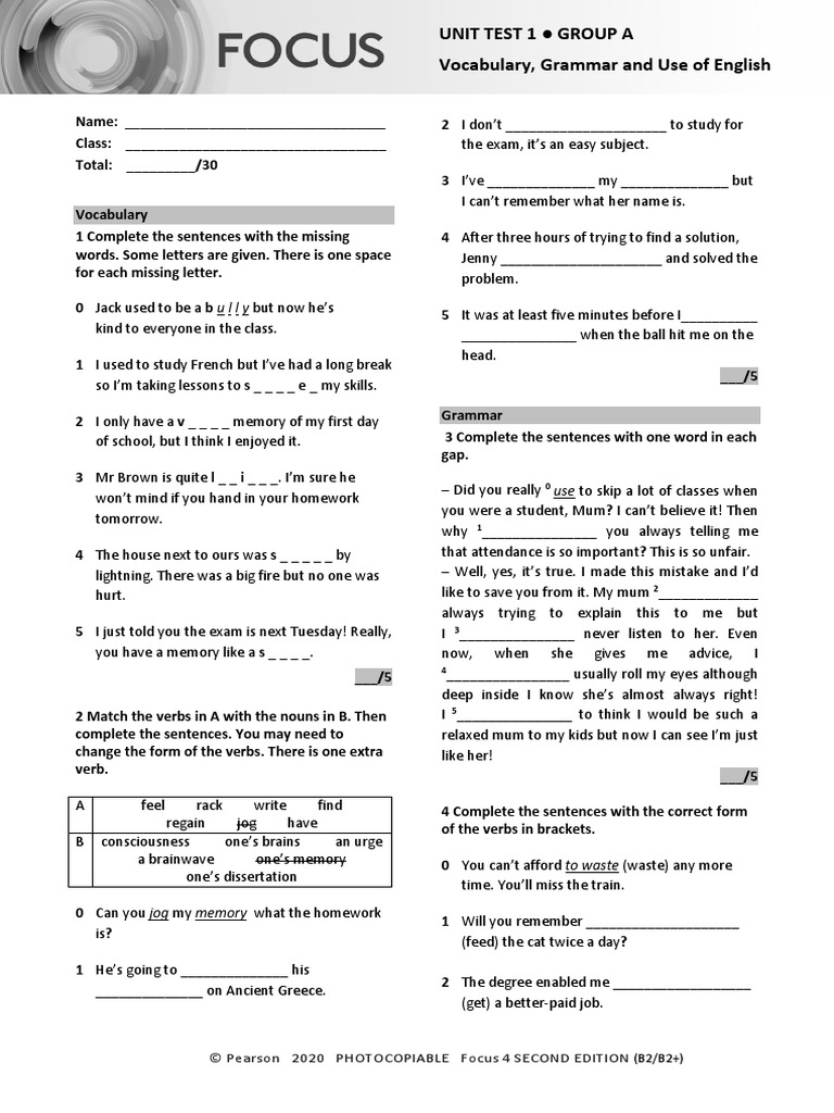Focus 4 Unit 4 Test
