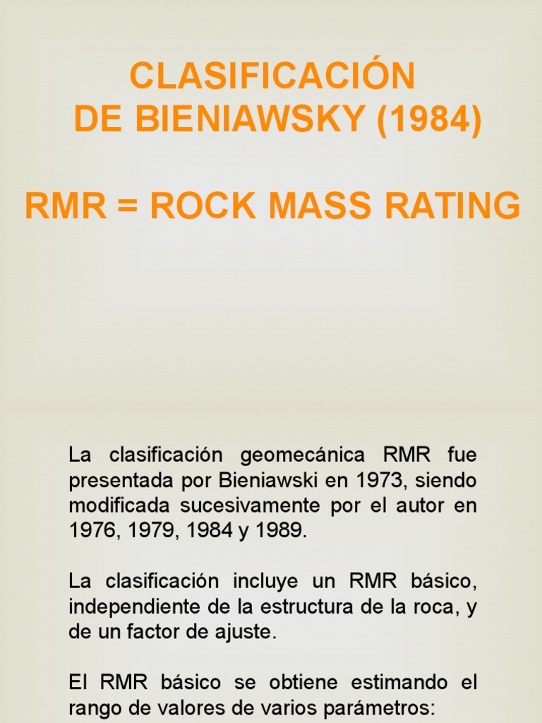 Clasificación RMR de Bieniawski 1984 | PDF | Naturaleza