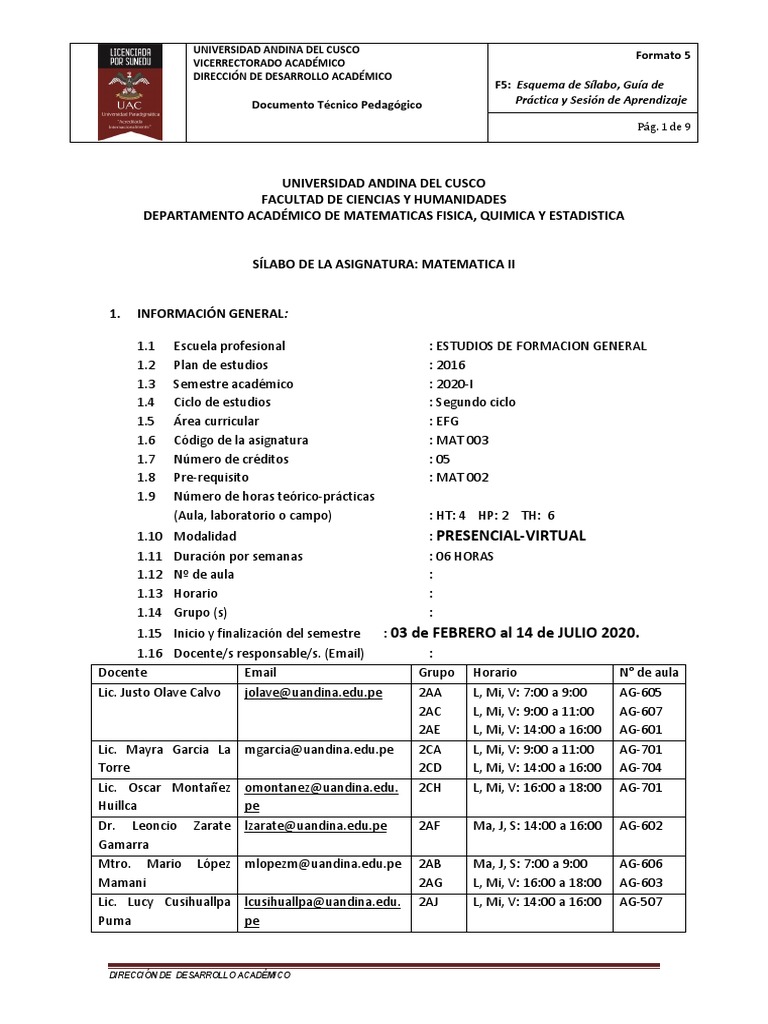 Silabus Matemtica II - Virtual | PDF | Determinante | Matriz (Matemáticas)