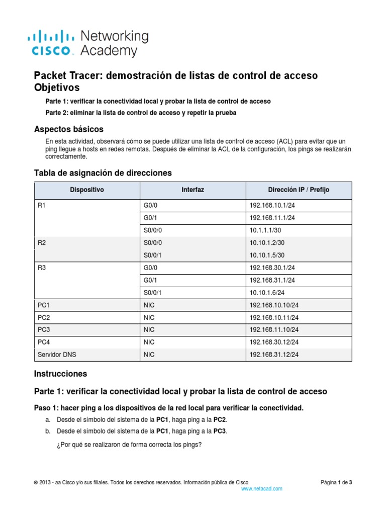 4 1 4 packet tracer acl demonstration es xl pdf protocolos de