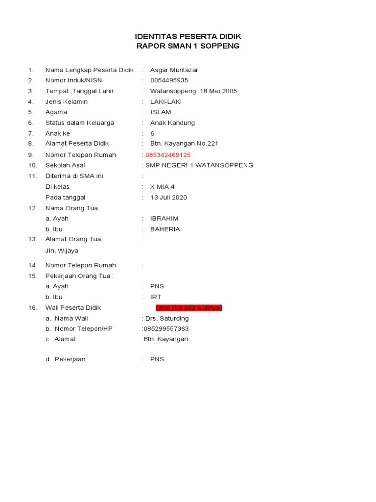 Biodata E Rapor | PDF