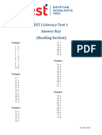EST I Literacy Test II - Answer Key - Reading Section