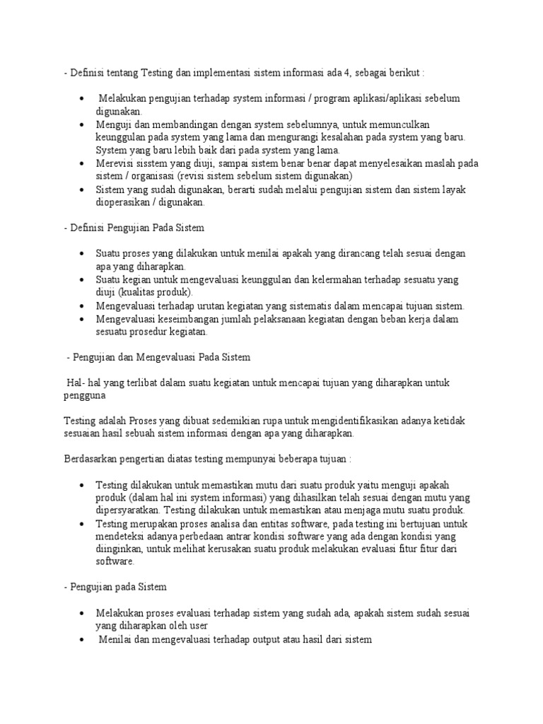 Definisi Tentang Testing Dan Implementasi Sistem Informasi Ada 4 PDF