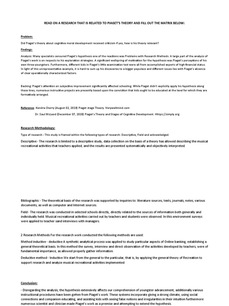 Read On A Research That Is Related To Piaget | PDF | Theory | Inductive  Reasoning