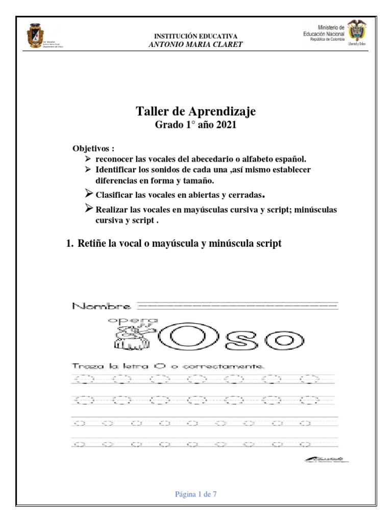 Taller de la Vocal O para Primer Grado | PDF