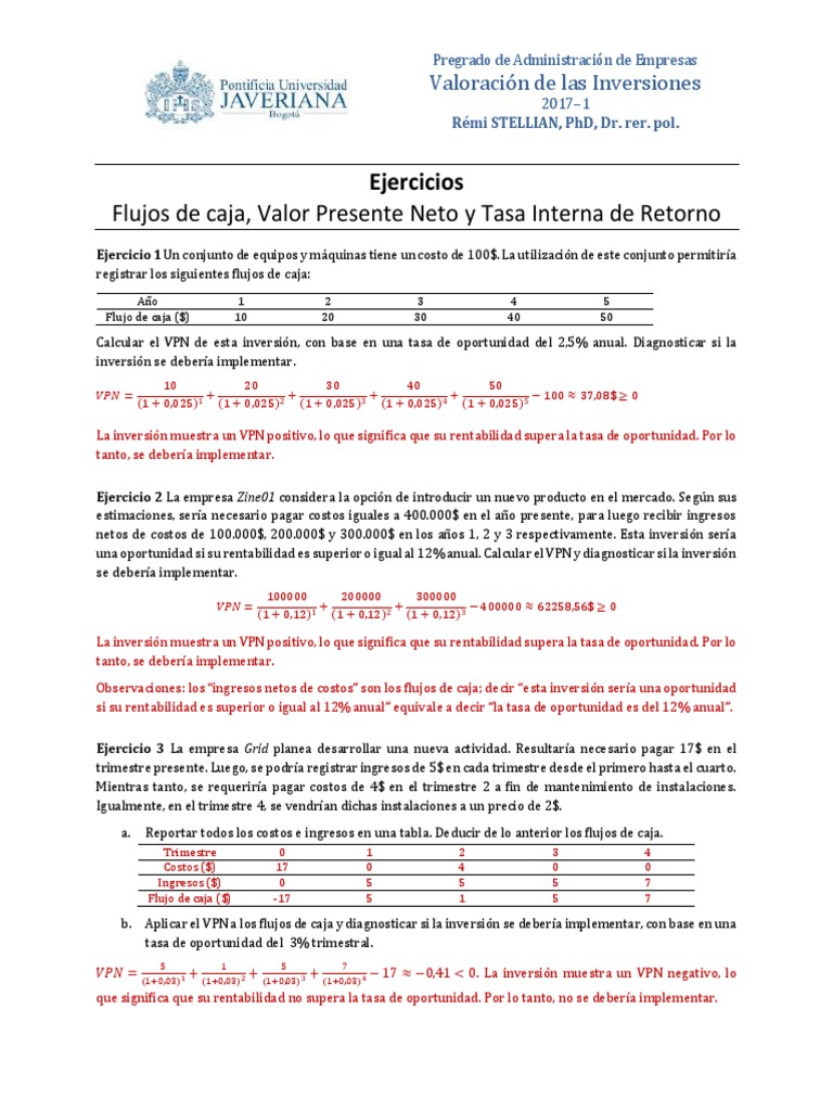VI 1710 Ejercicios Soluciones 2 | PDF | Tasa interna de retorno ...