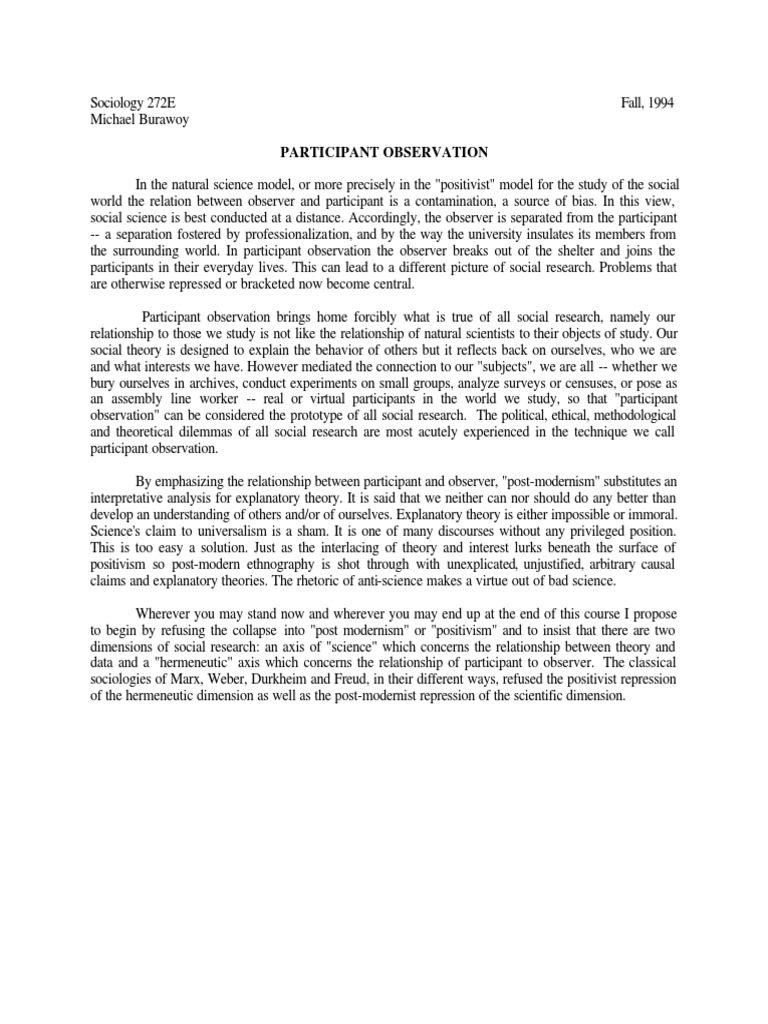 Understanding Participant Observation in Sociology | PDF | Social ...