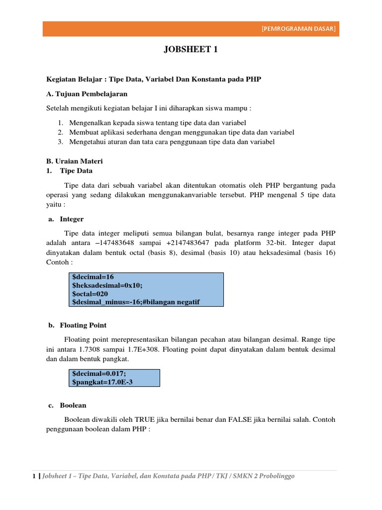 Tipe Data dan Variabel dalam PHP | PDF