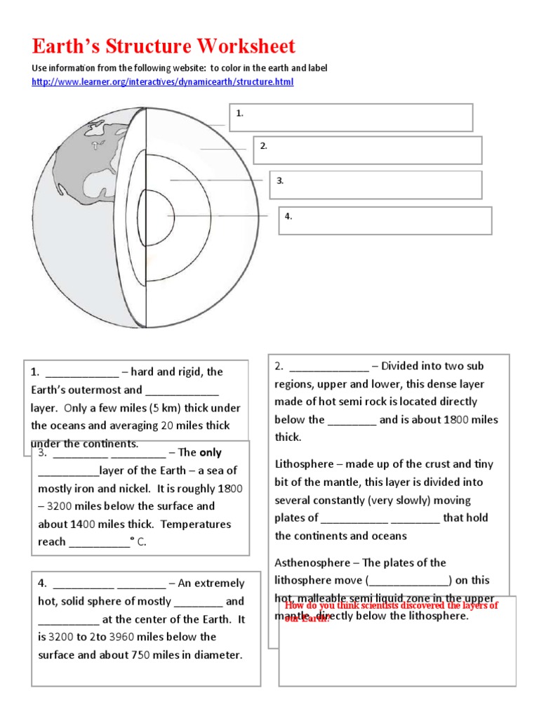 Earth's Structure and Layers Worksheet | PDF | Plate Tectonics | Earth