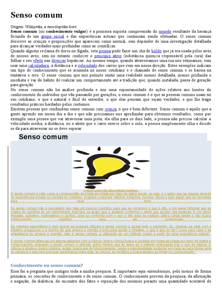 Entendendo o Senso Comum | PDF | Science | Conhecimento