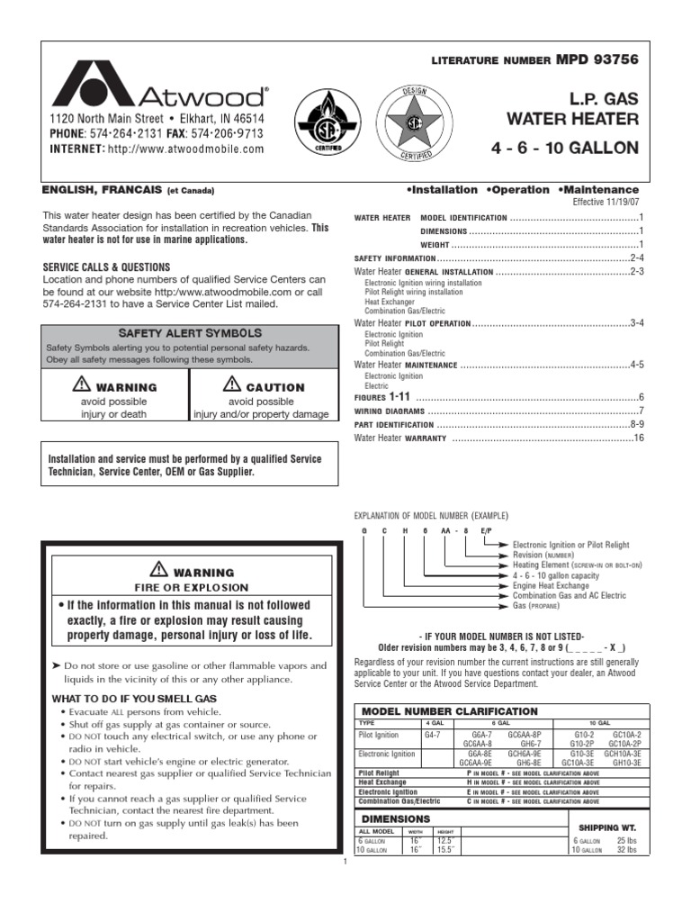Atwood Water Heater - Manual | PDF | Water Heating | Hvac