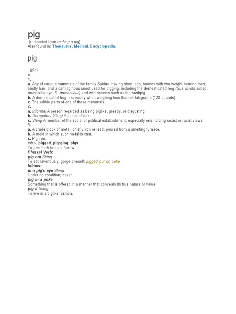 Thesaurus Medical Encyclopedia Phrasal Verb Pig Out Slang Idioms in