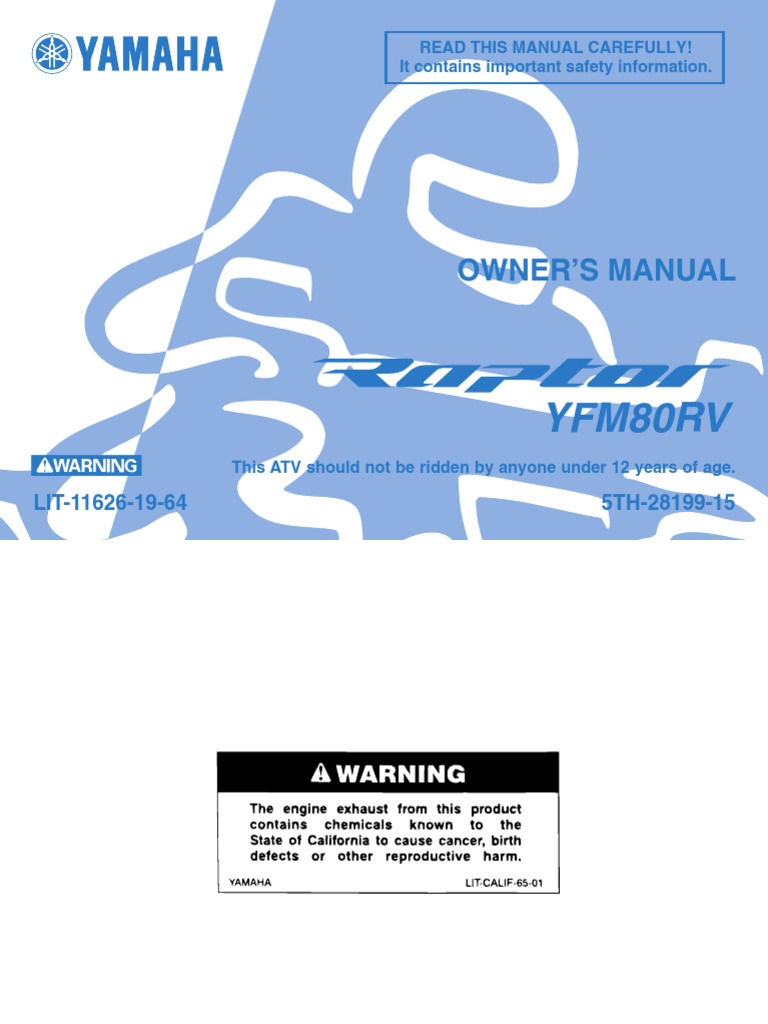 Yamaha Raptor 80 Owners Manual | PDF | Throttle | Brake