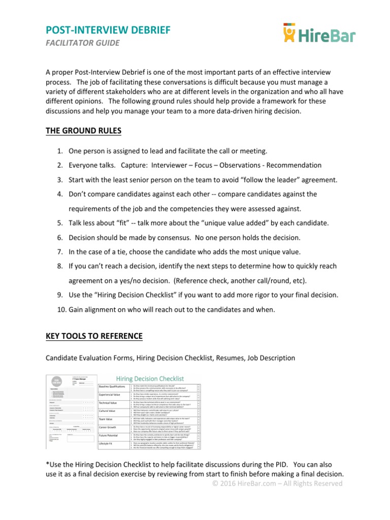 PostInterview Debrief Facilitator Guide PDF Job Interview Human