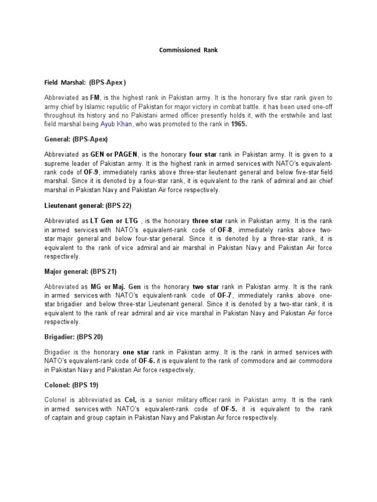Commissioned Rank: (BPS-Apex) | PDF | Military Rank | Lieutenant