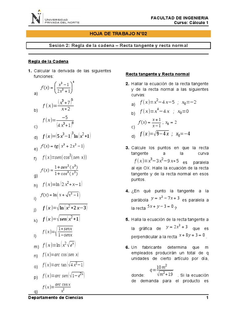 Calculadora Ecuacion De La Recta Tangente 3.S2 HT Regla de La Cadena. Recta Tangente y Recta Normal 2021-2 | PDF |  Línea (geometría) | Álgebra