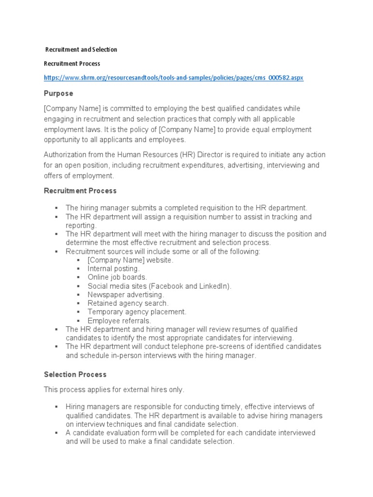 Recruitment and Selection Process Overview | PDF | Recruitment | Employment