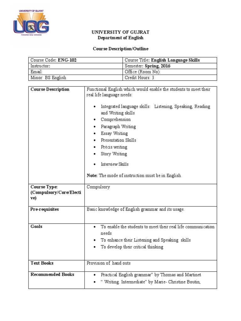 Bs Eng 102 English Language Skills 1 Pdf Study Skills Test