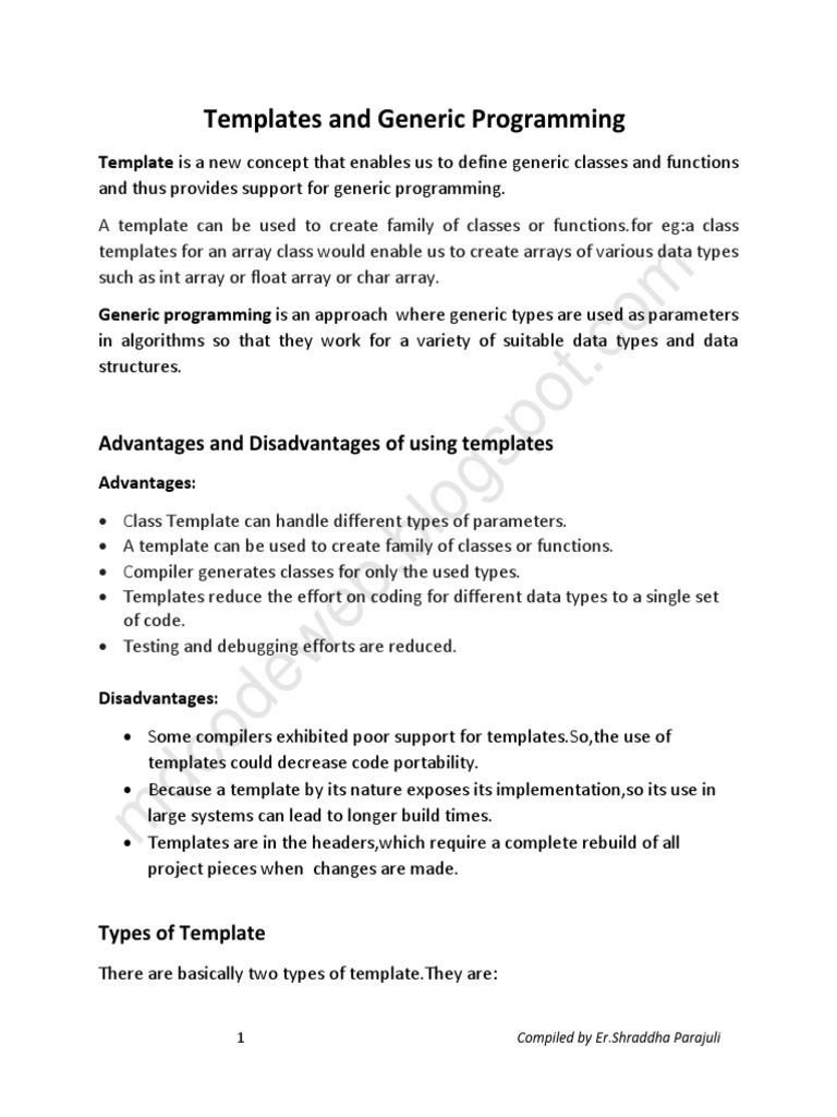 Templates and Generic Programming Note | PDF | Models Of Computation ...