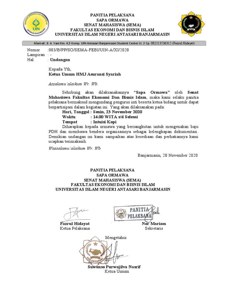 Surat Undangan HMJ Asuransi Syariah | PDF