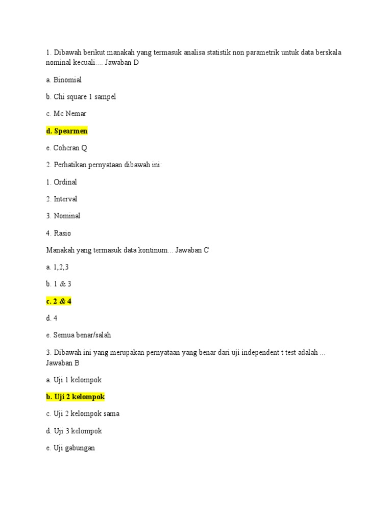 Kisi-Kisi Biostatis 7C | PDF