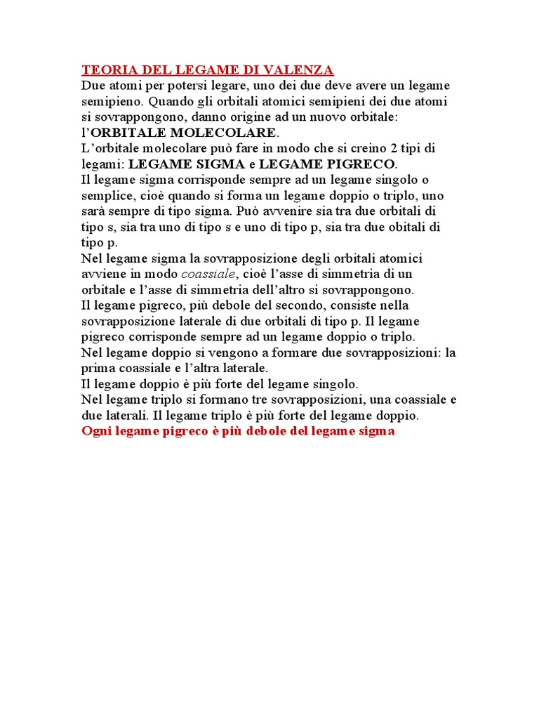 Teoria Del Legame Di Valenza PDF