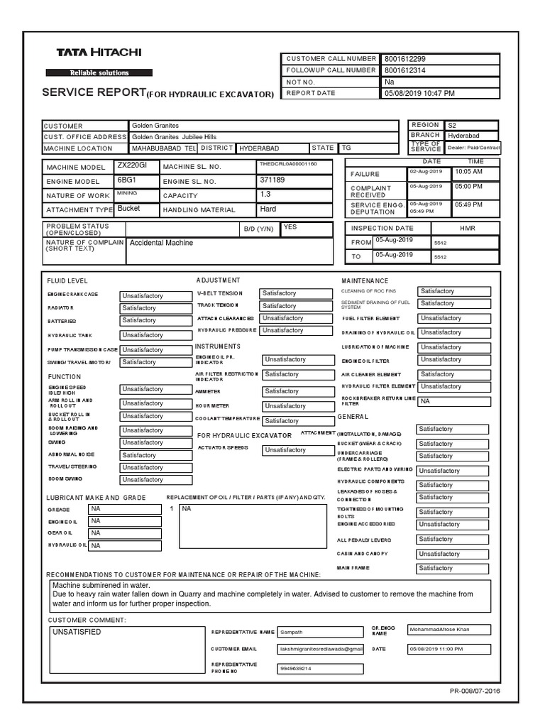 Service Report (Hydraulic Excavator) | Download Free PDF | Engines ...
