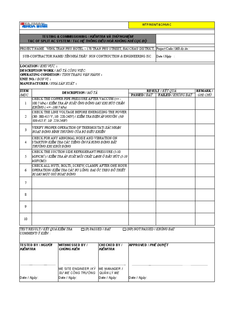Check list-SPLIT AC System FINAL | PDF