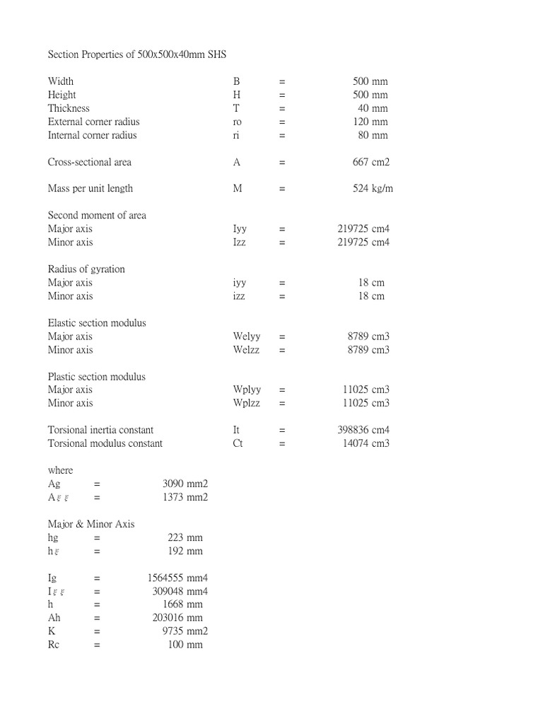 Section Properties of Hollow Sections | PDF | Classical Mechanics ...