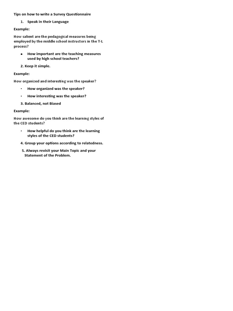 1.1 - Tips On How To Write A Survey Questionnaire | PDF