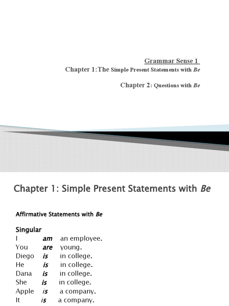 Simple Present Statements with Be | PDF | Plural | Verb