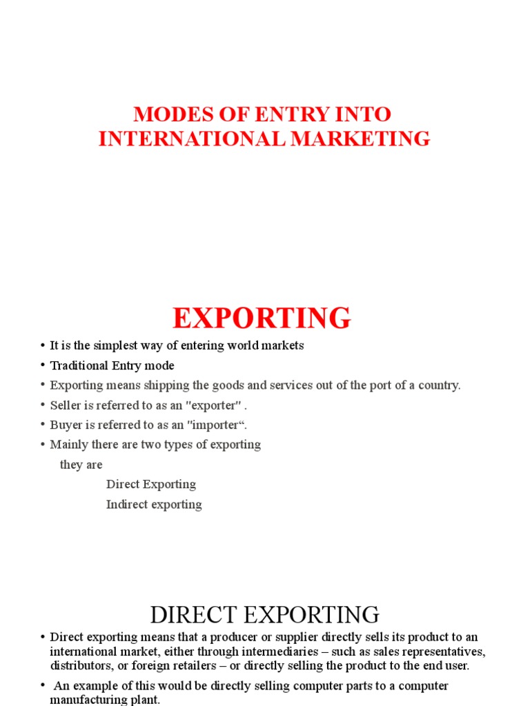 Modes of Entry Into International Marketing | PDF | Franchising | License